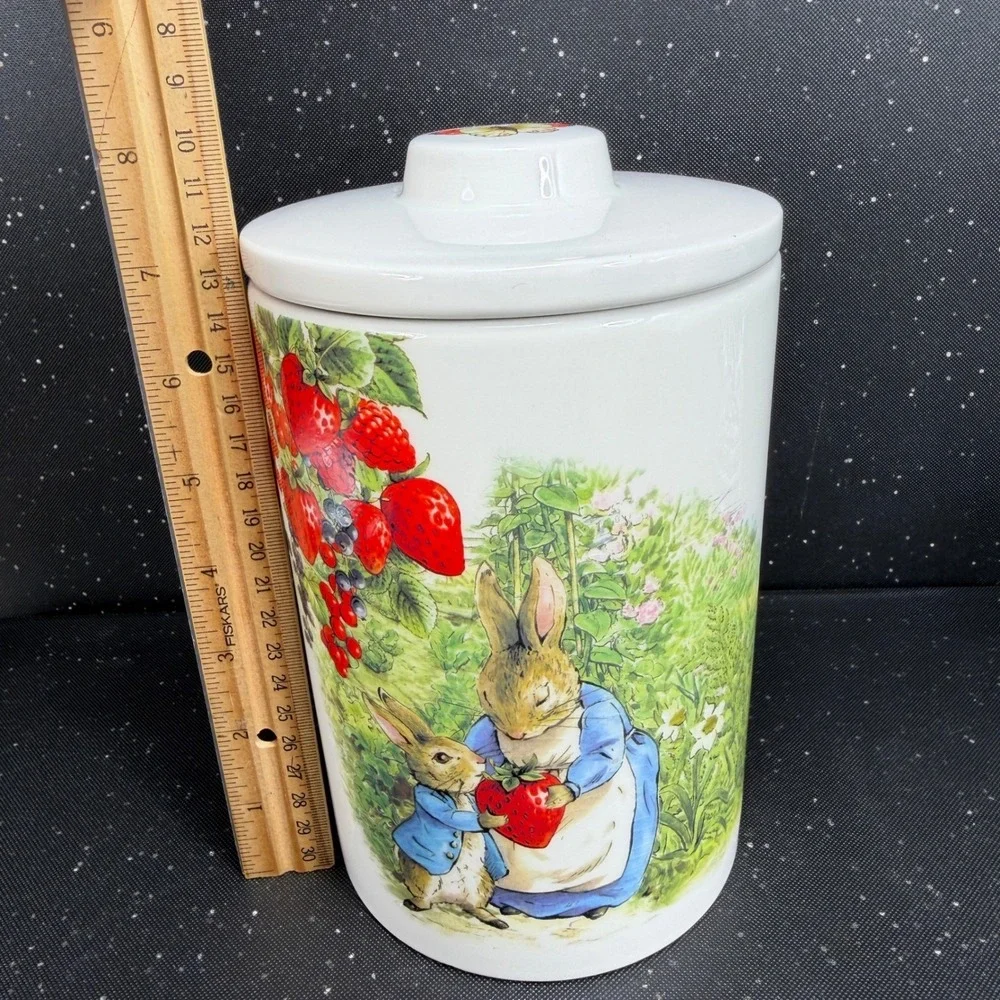 Zrike Brands Beatrix Potter Peter Rabbit Strawberry Ceramic Canister Jar 8in